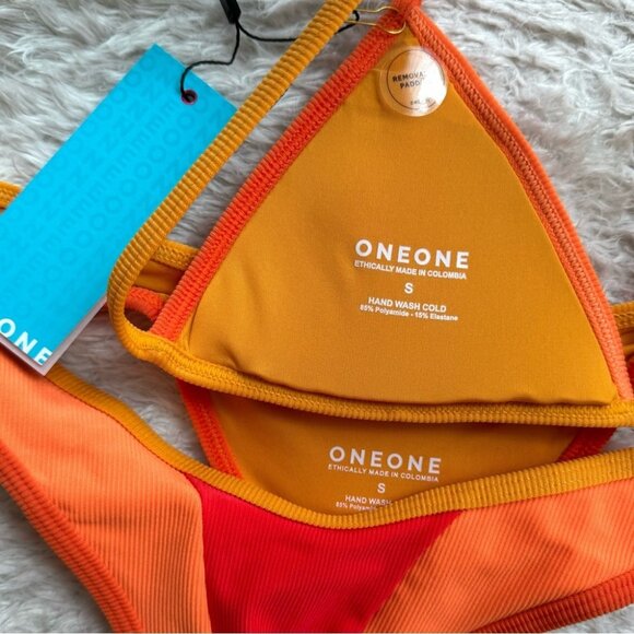 NWT OneOne Swimwear Bikini SET Cairo Gemma Noelia Orange Red New Small Ribbed - Picture 3 of 5